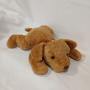 Vintage Dan Dee Tan Plush Dog Lying Floppy Ears Textured Fur 14" EUC